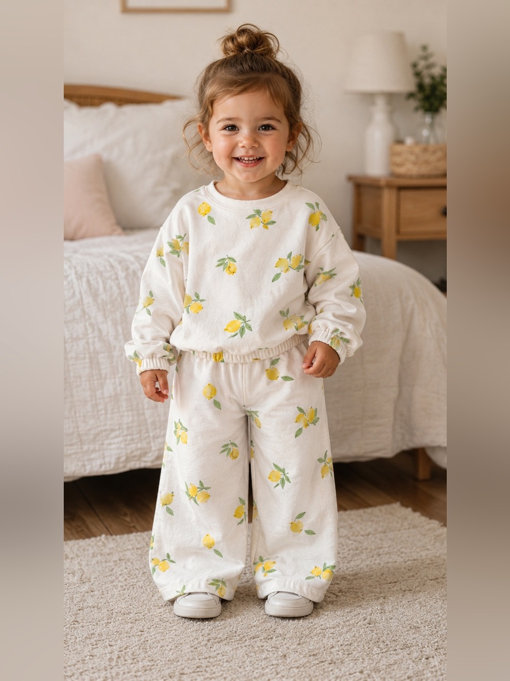 Racheal Zoe 2T Cozy Lemon Print Kids Pajama Set - White & Yellow